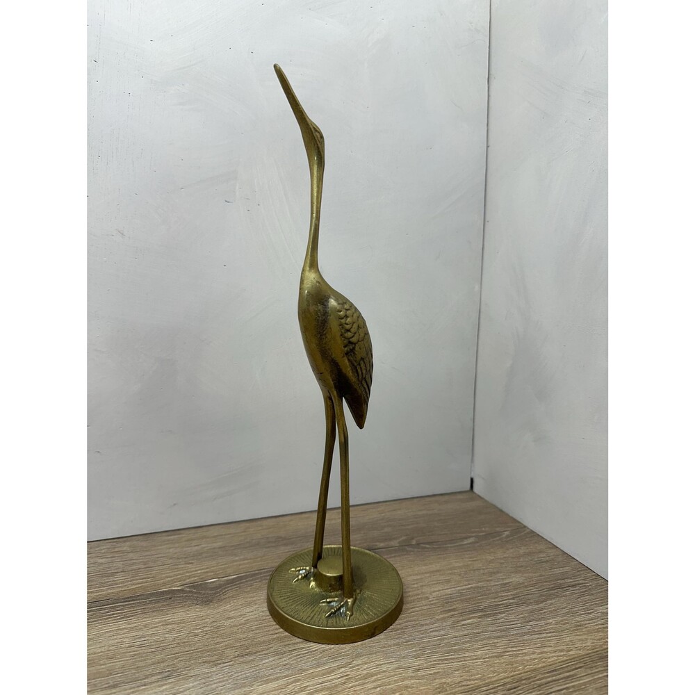 Vintage Brass Crane Egret Heron Bird Statue Standing MCM Decor 12"